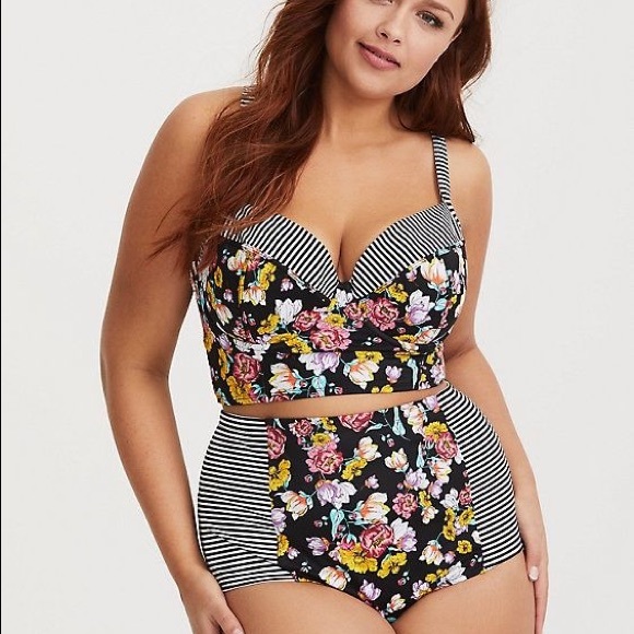 Torrid Floral Stipe Bikini Top & High Waist Bottom